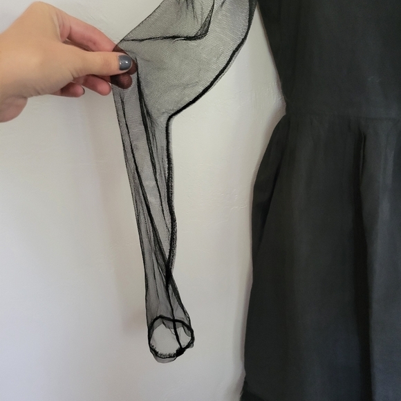 Ryu NWT Medium Black Dress Mesh Long Sleeve Pleated Tulle Trim Sheer Sleeves - Picture 5 of 9